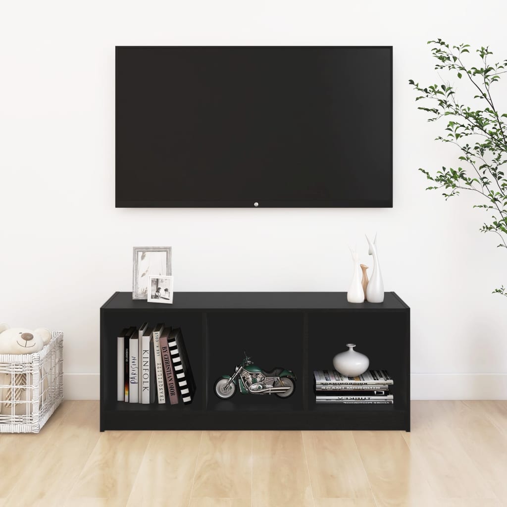 vidaXL TV plaukts, melns, 104x33x41 cm, priedes masīvkoks