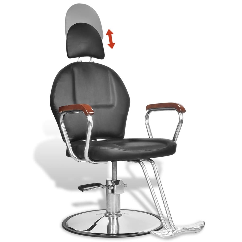 Profesionāls frizieru krēsls ar galvas atbalstu, melna mākslīgā āda