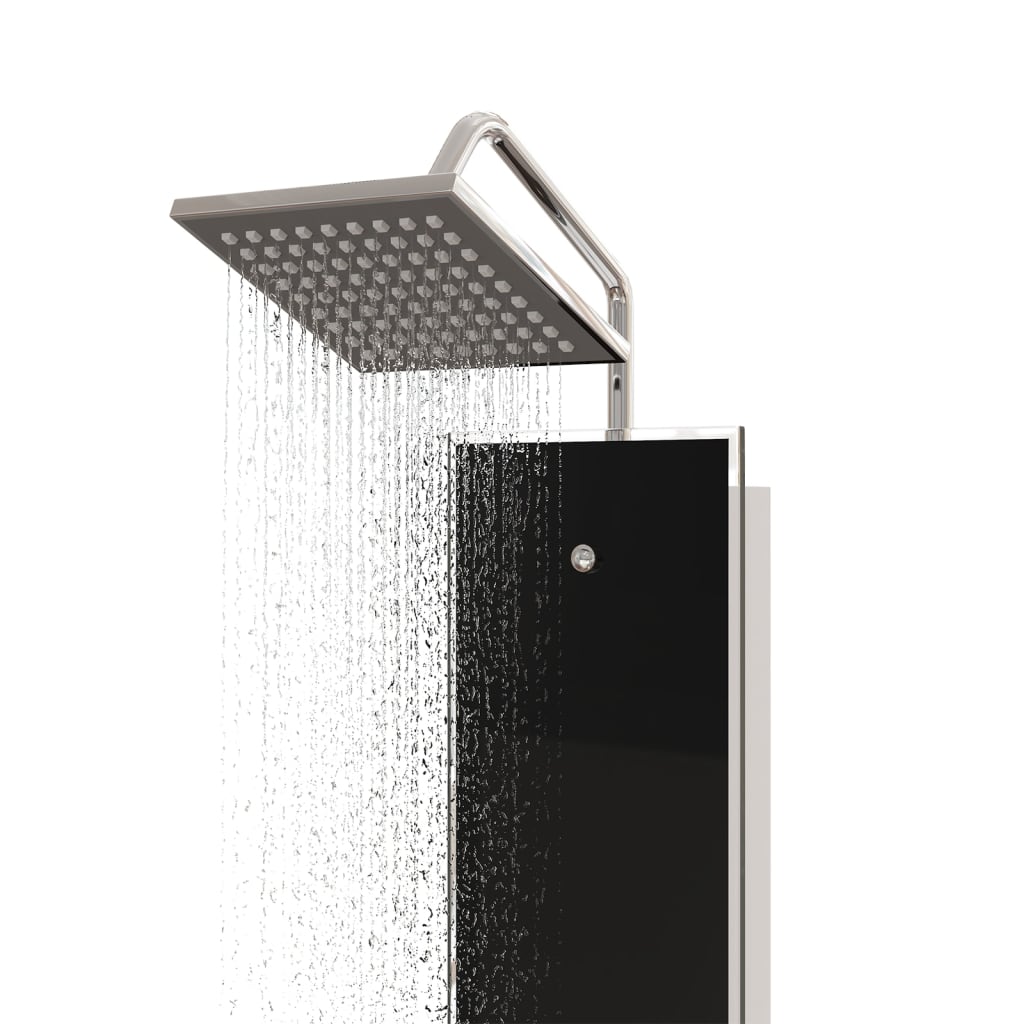 vidaXL dušas sistēma ar paneli, 18x45,5x130 cm, stikls, melna