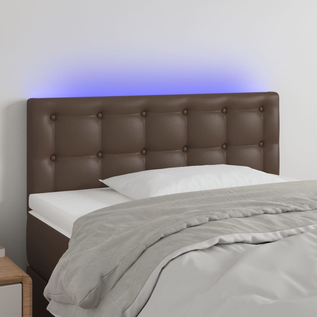 vidaXL gultas galvgalis ar LED, 80x5x78/88 cm, brūna mākslīgā āda