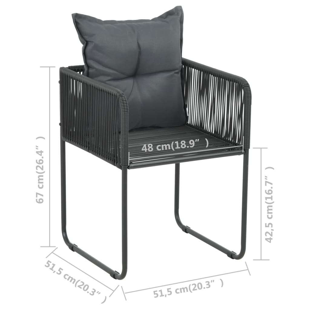 vidaXL dārza krēsli, 2 gab., ar spilveniem, PE rotangpalma, melni