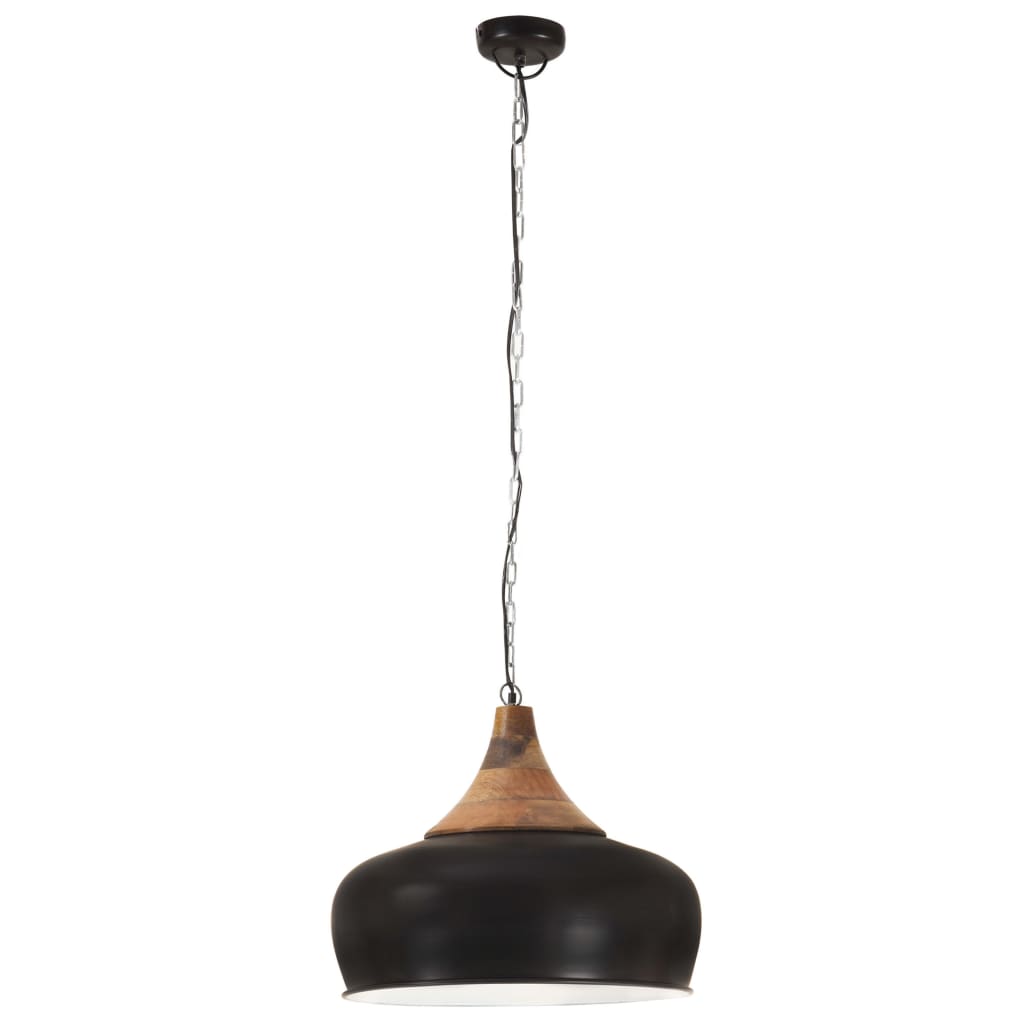 vidaXL griestu lampa, industriāla, melna, dzelzs, koks, 45 cm, E27