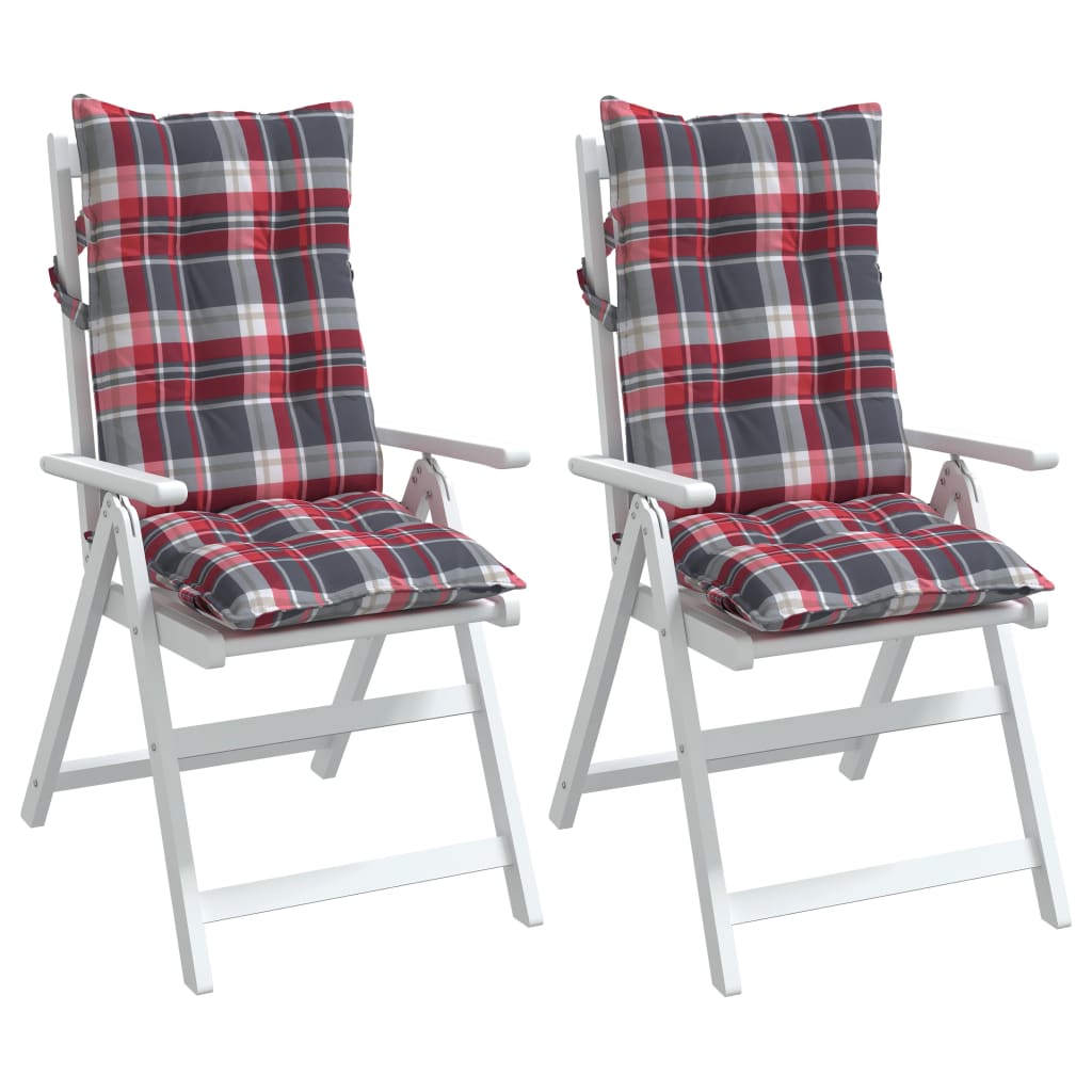 vidaXL dārza krēslu matrači, 2 gab., oksforda audums, sarkanas rūtis