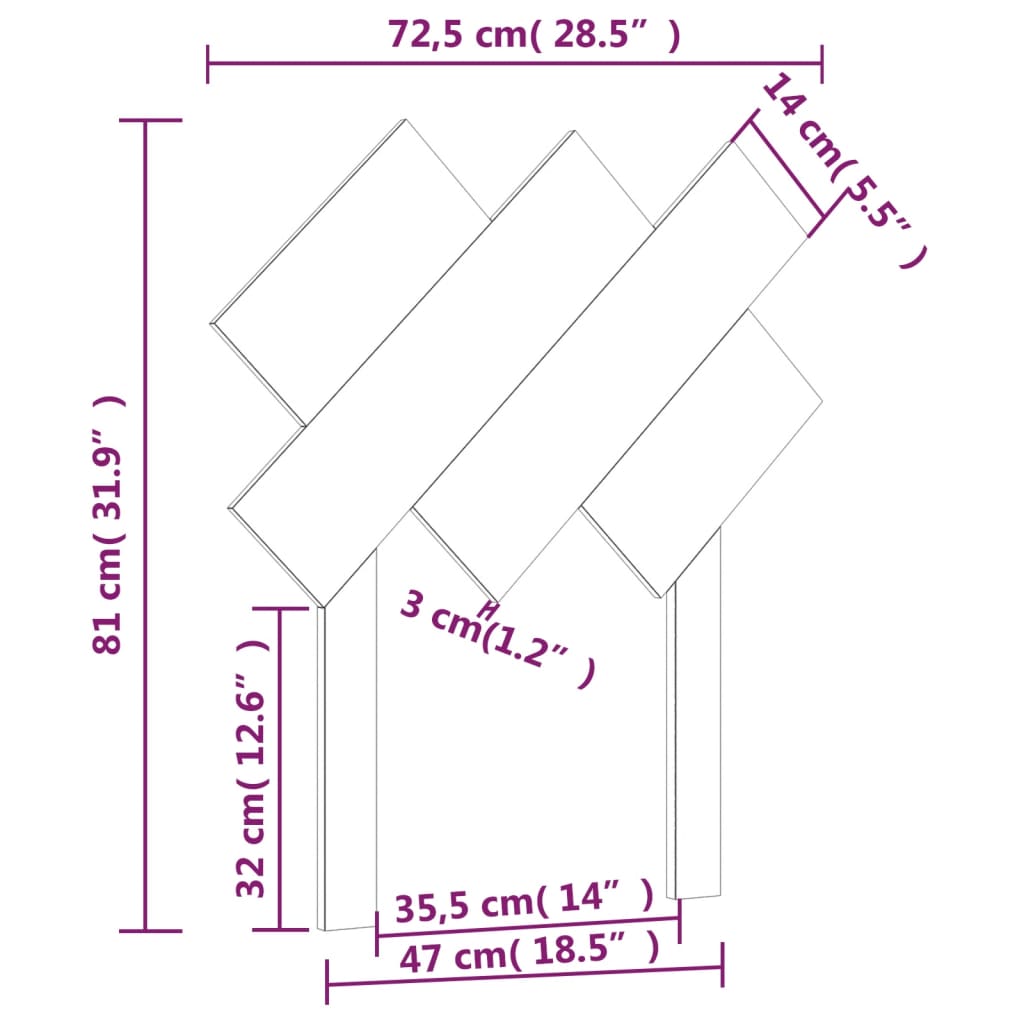 vidaXL gultas galvgalis, melns, 72,5x3x81 cm, priedes masīvkoks