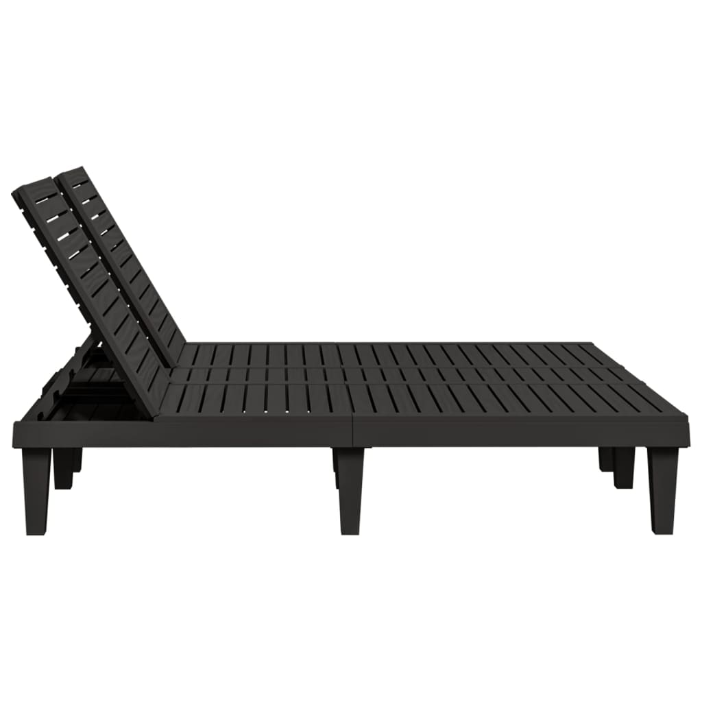 vidaXL sauļošanās krēsls, dubults, melns, 155x138x83 cm, polipropilēns