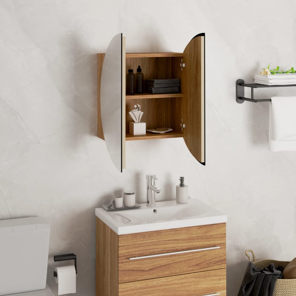 vidaXL vannasistabas skapītis, apaļš spogulis ar LED, 40x40x17,5 cm
