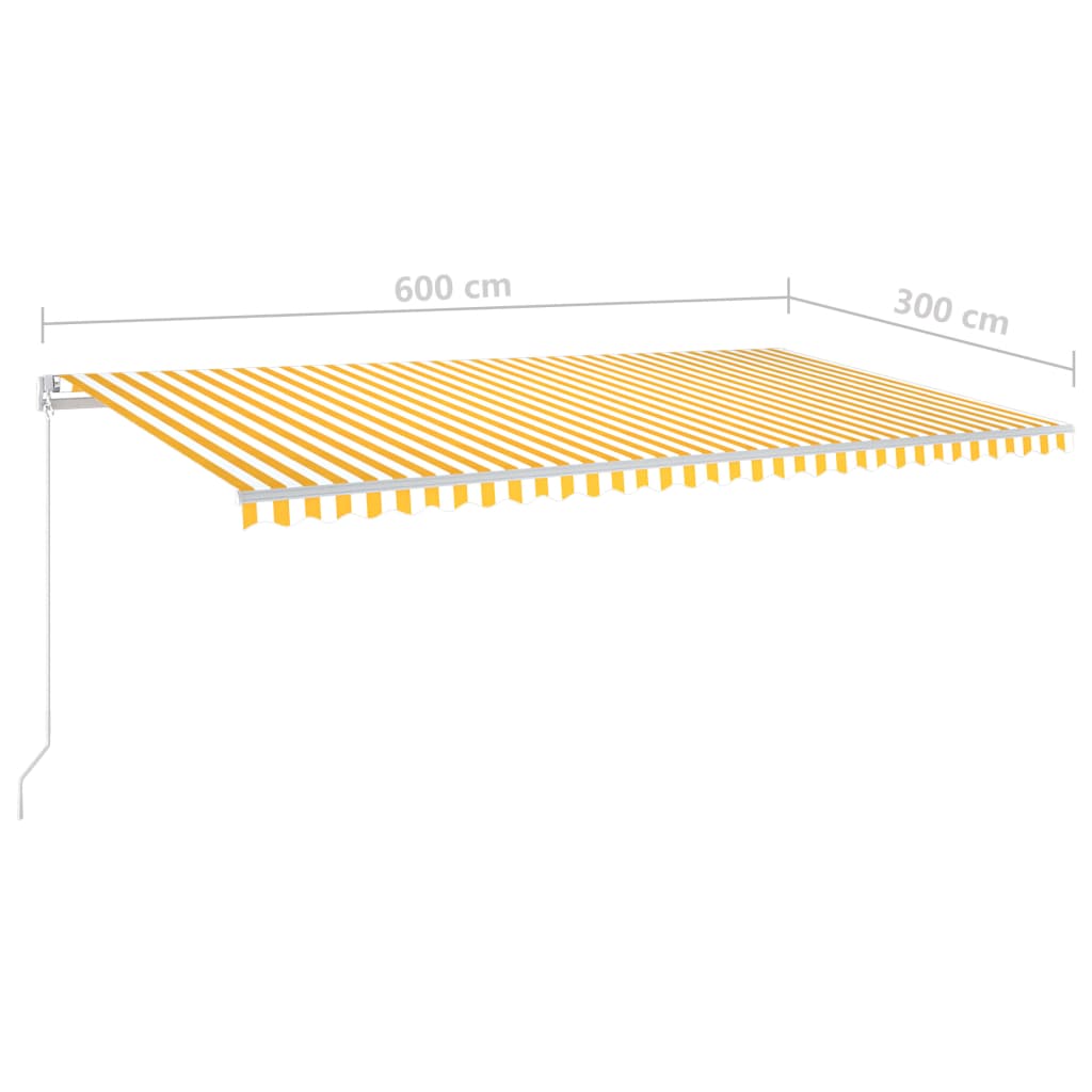 vidaXL izvelkama markīze ar LED un vēja sensoru, 6x3 m, dzelteni balta