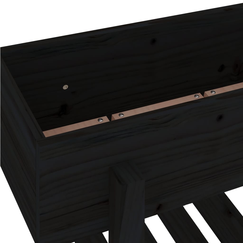 vidaXL dārza puķu kaste, melna, 62x30x69 cm, priedes masīvkoks