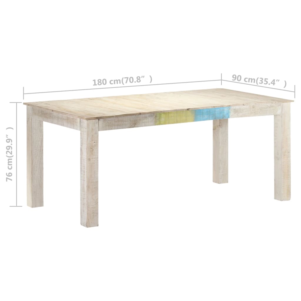 vidaXL virtuves galds, balts, 180x90x76 cm, mango masīvkoks