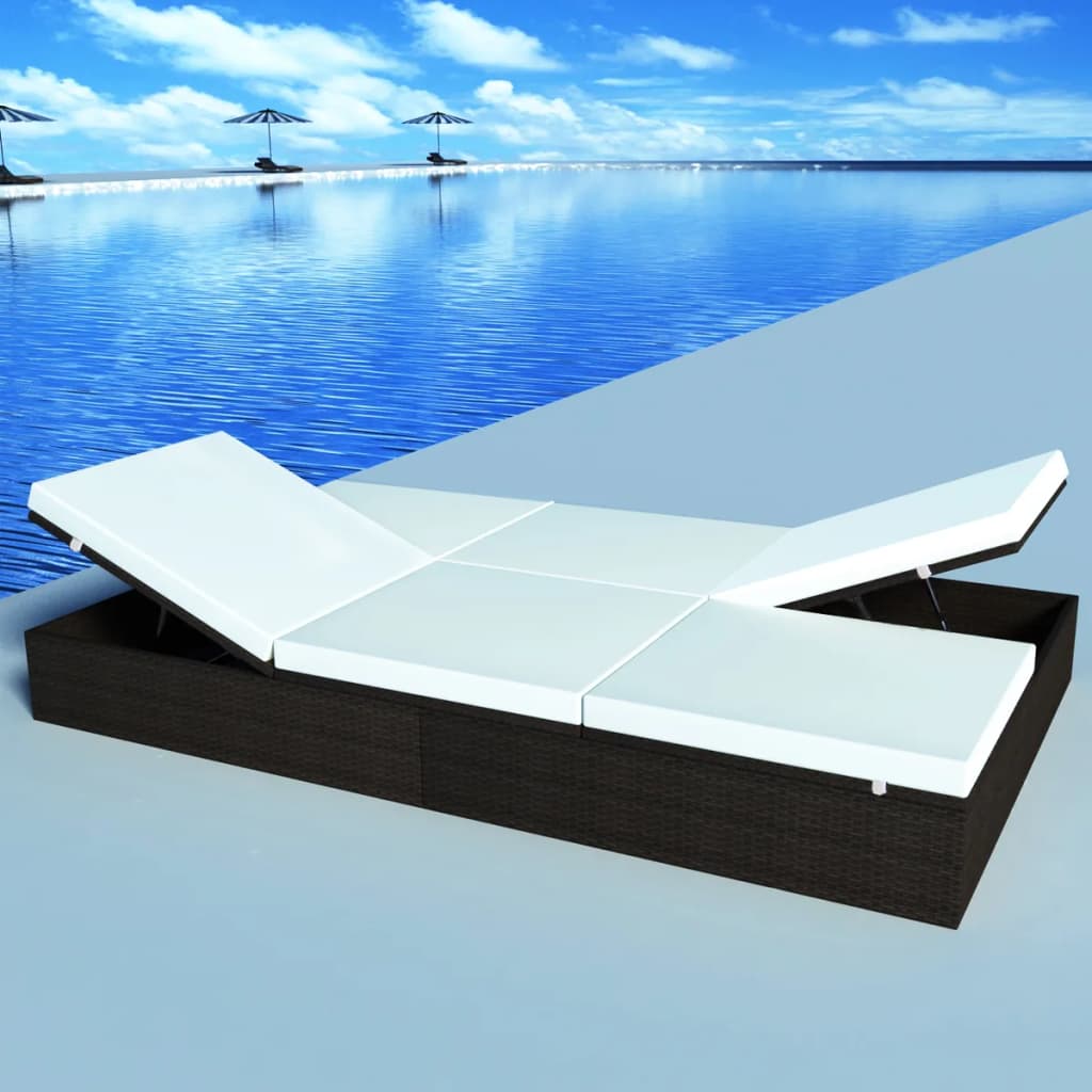 vidaXL divvietīgs sauļošanās zvilnis ar matraci, brūna PE rotangpalma