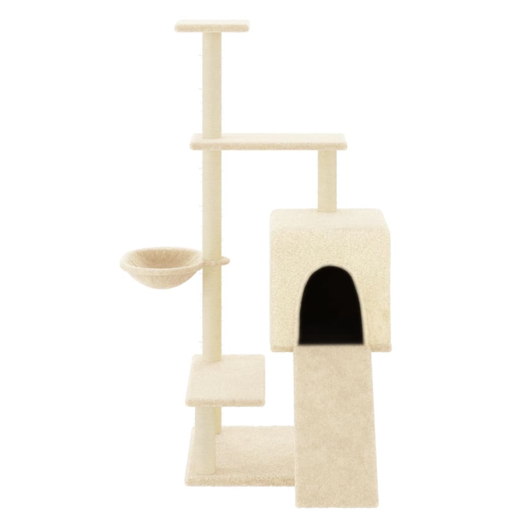 vidaXL kaķu māja ar sizala stabiem, 130,5 cm, krēmkrāsas