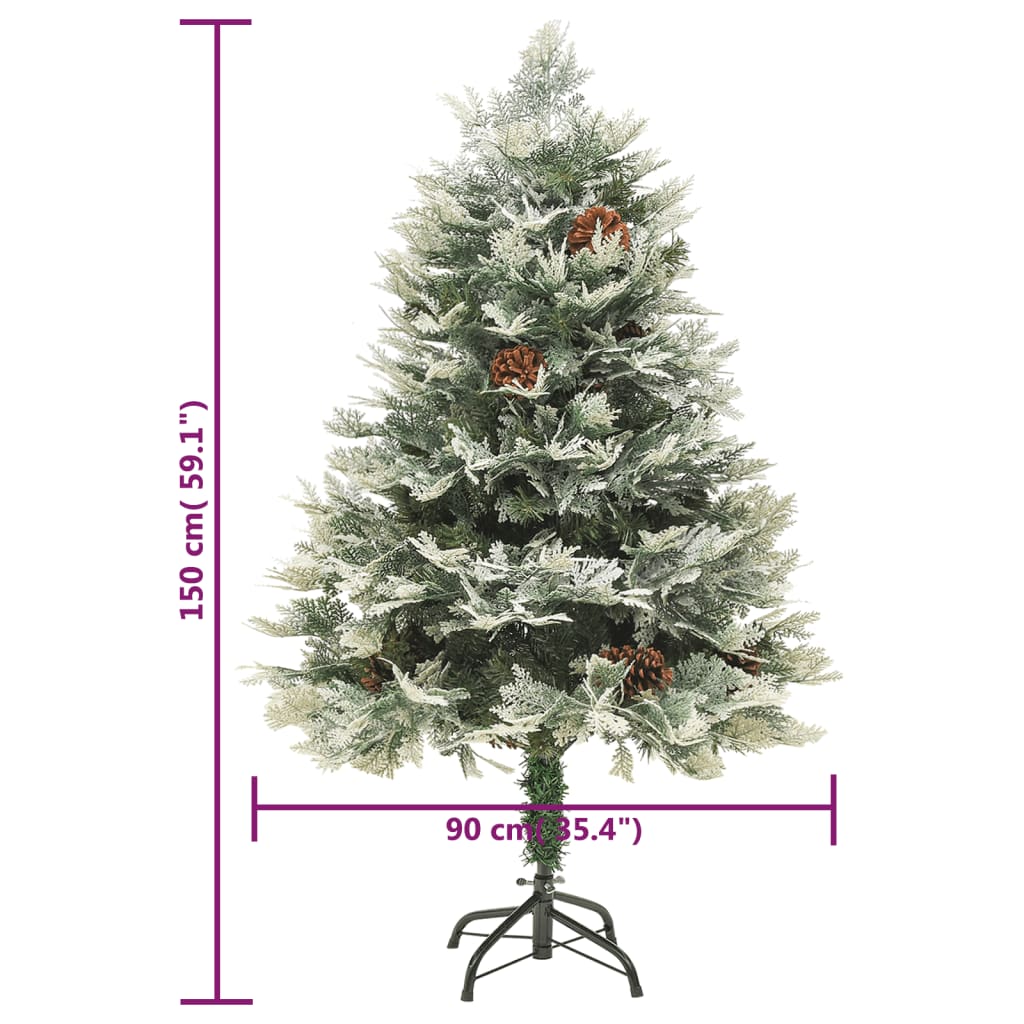 vidaXL Ziemassvētku egle ar čiekuriem, zaļa, 150 cm, PVC un PE