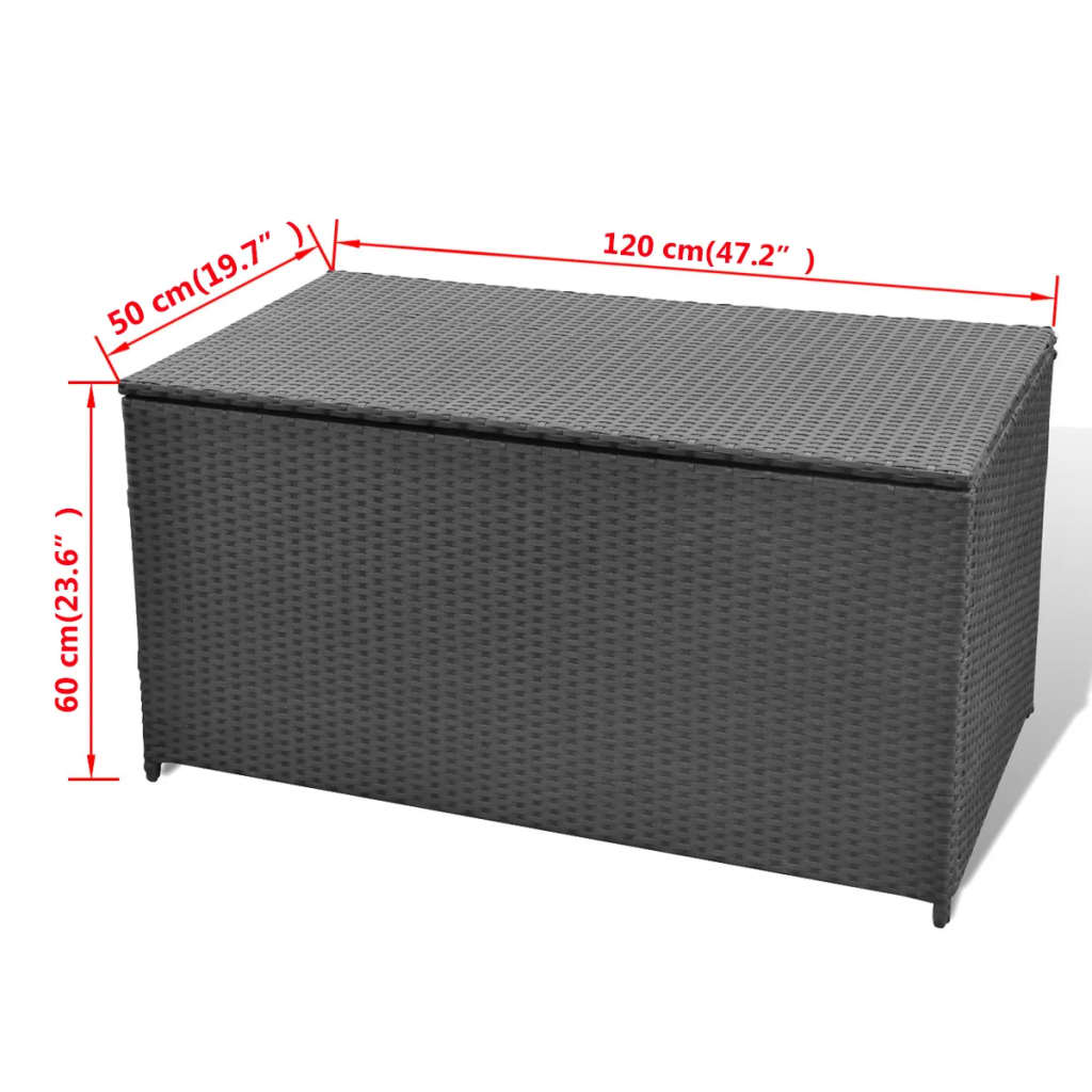 vidaXL dārza uzglabāšanas kaste, melna, 120x50x60 cm, PE rotangpalma