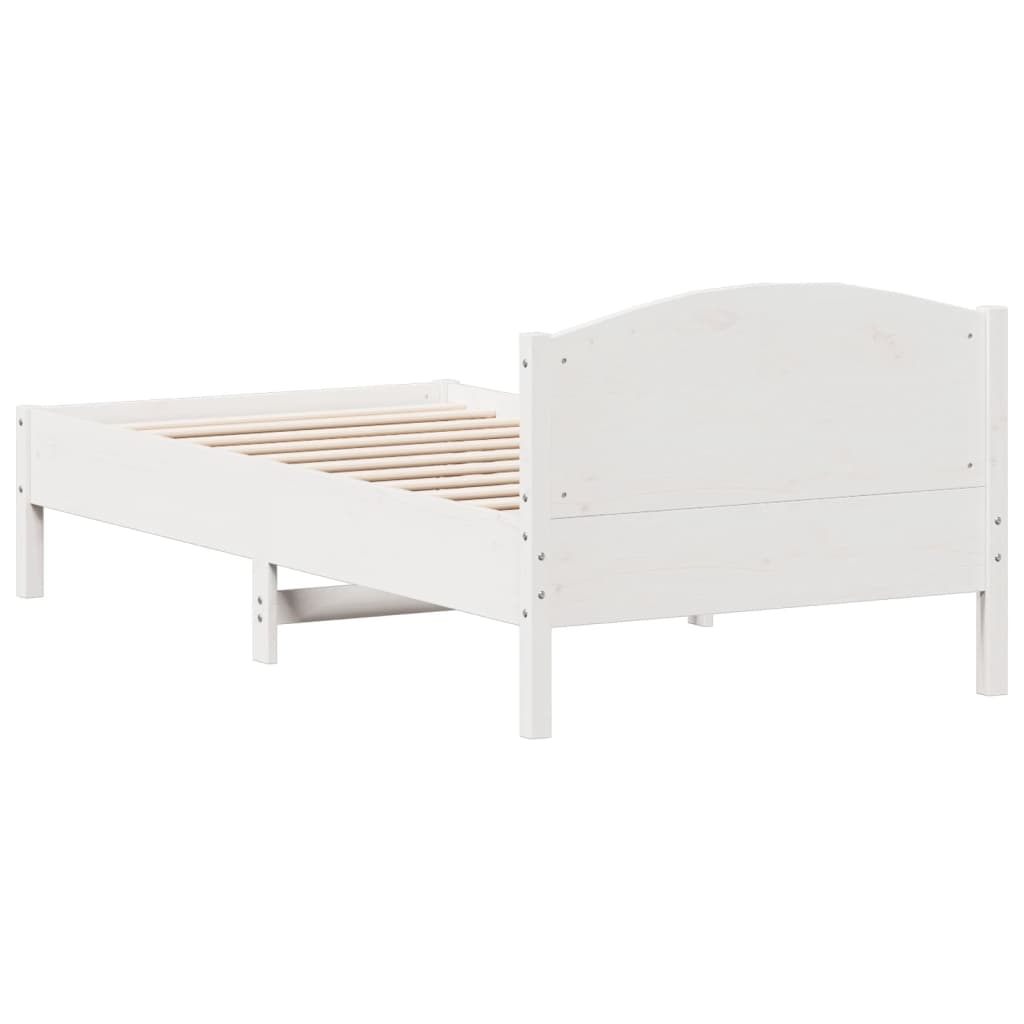 vidaXL gultas rāmis ar galvgali, balts, 90x190 cm, priedes masīvkoks