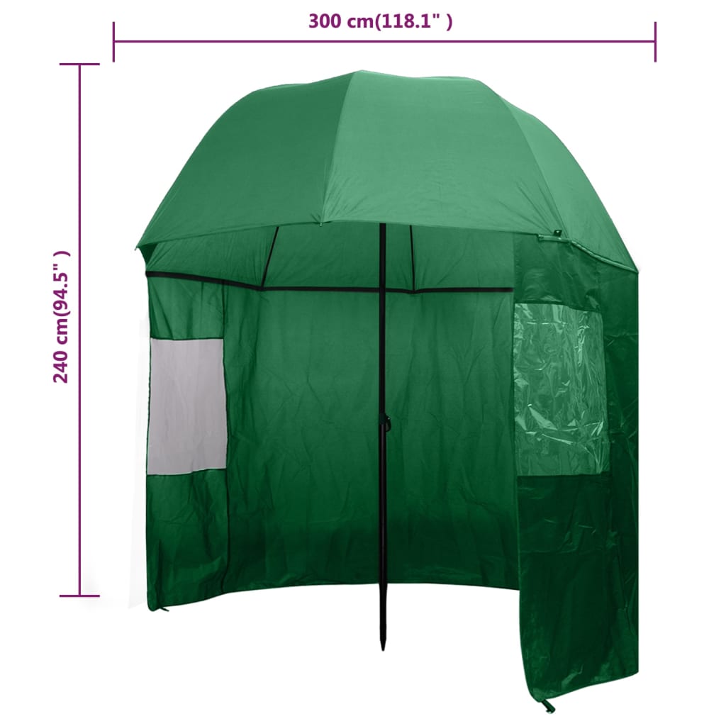 vidaXL zvejas lietussargs, 300x240 cm, zaļš