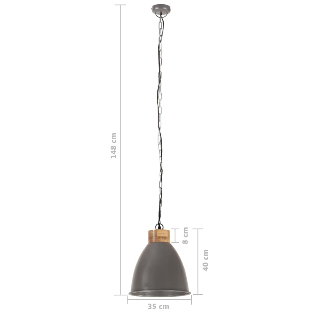 vidaXL griestu lampa, industriāla, pelēka, dzelzs, koks, 35 cm, E27
