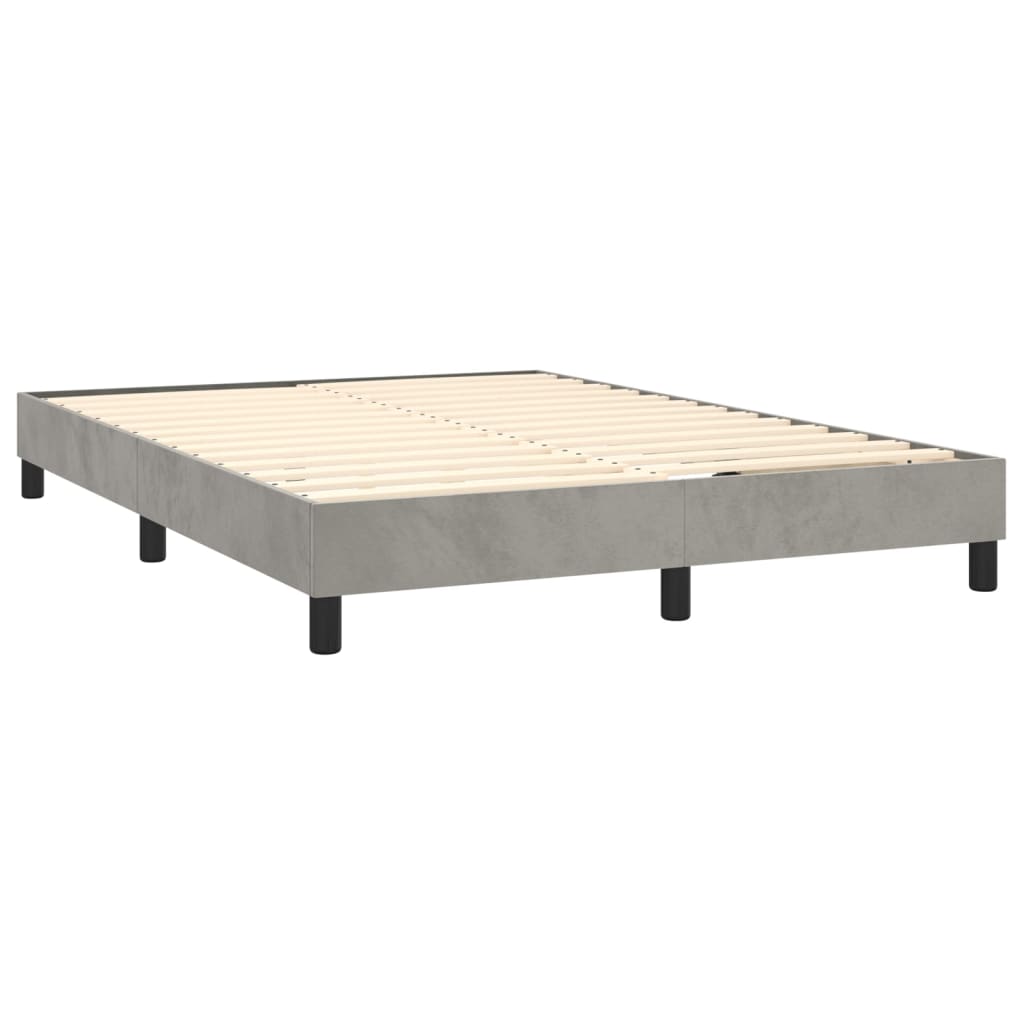 vidaXL atsperu gulta ar matraci, LED, gaiši pelēks samts, 140x200 cm