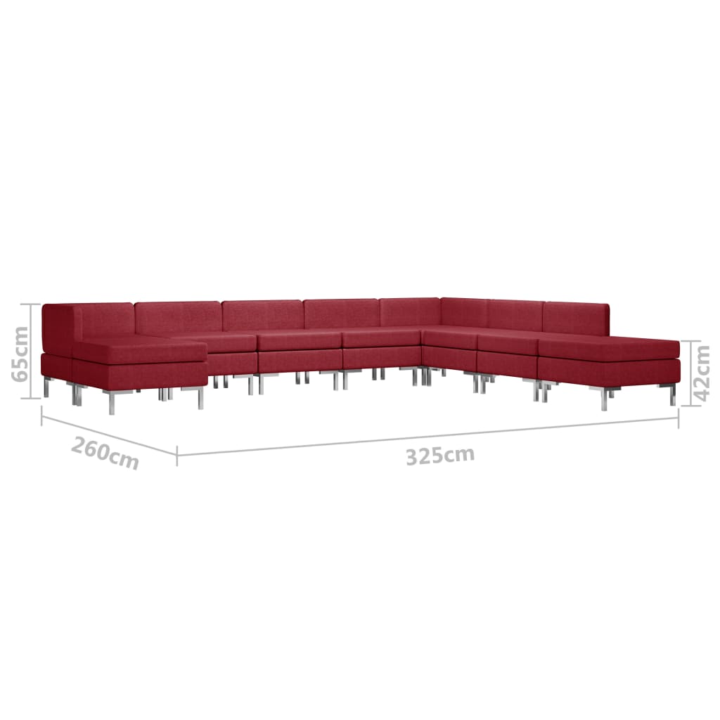 vidaXL 9-daļīgs dīvāna komplekts, vīnsarkans audums