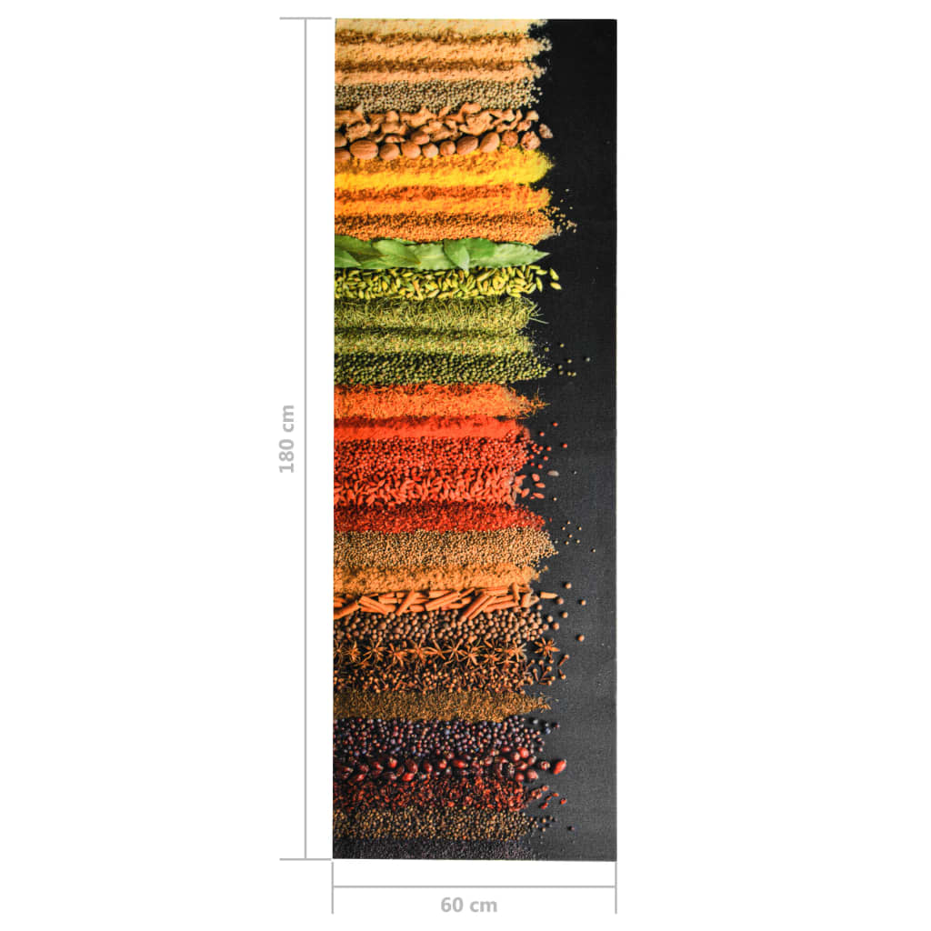 vidaXL virtuves paklājs, mazgājams, apdruka ar garšvielām, 60x180 cm