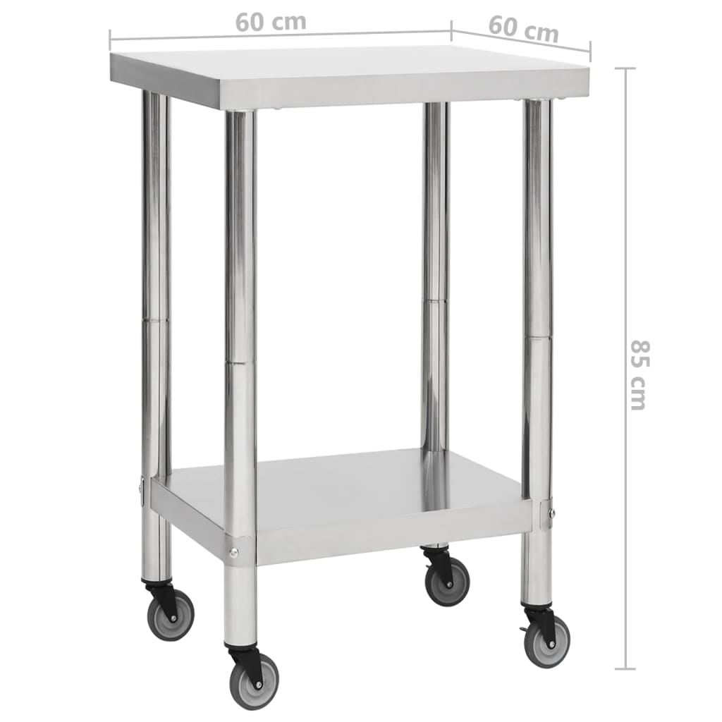 vidaXL virtuves darba galds, 60x60x85 cm, nerūsējošs tērauds