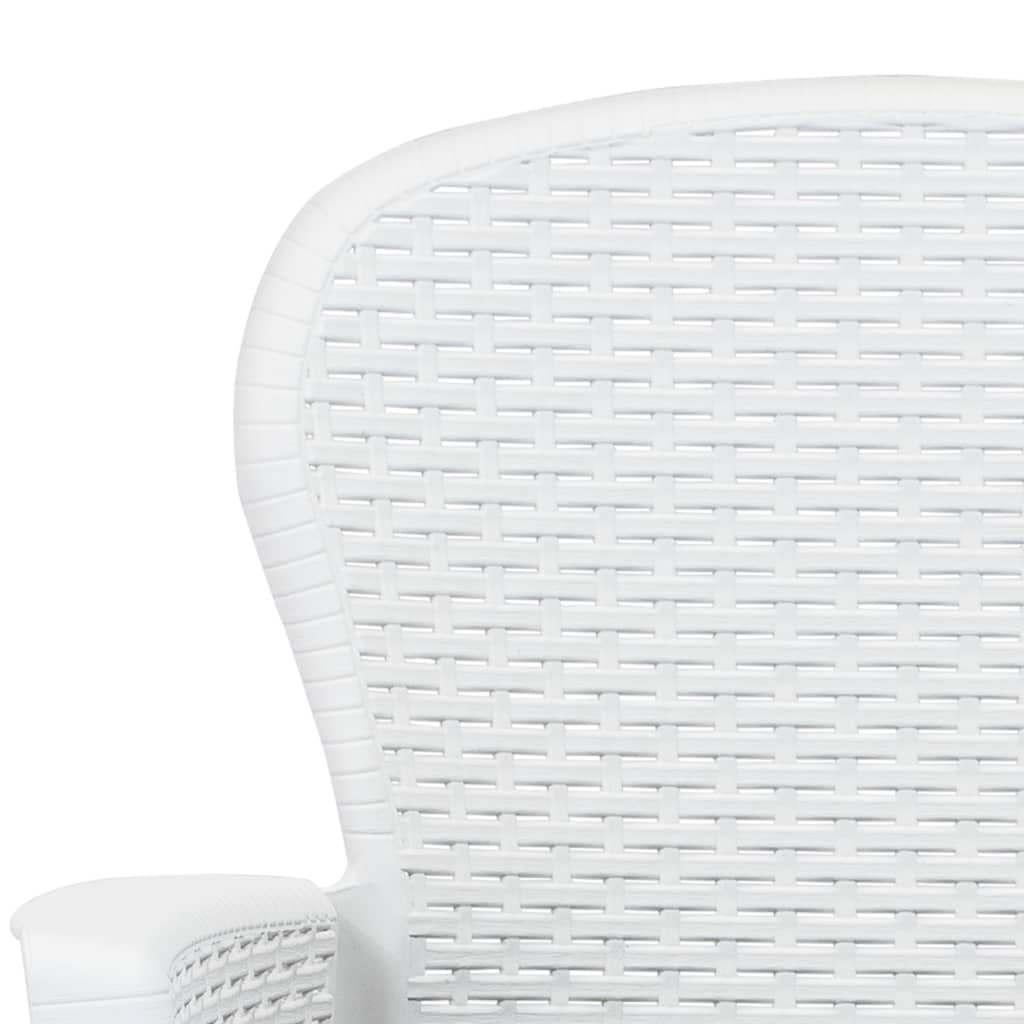 vidaXL dārza krēsli ar spilvenu, 2 gab., balti, plastmasas pinums
