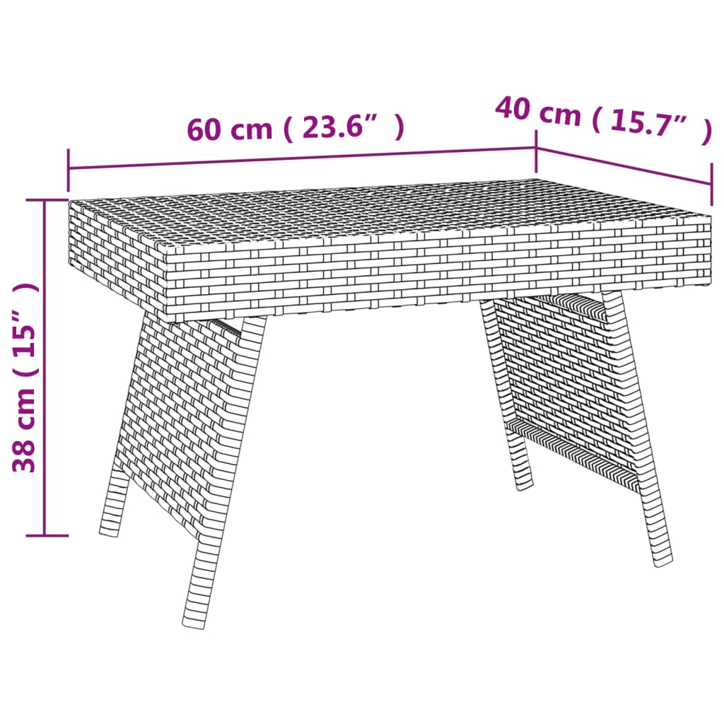 vidaXL saliekams galdiņš, 60x40x38 cm, polietilēna rotangpalma, brūns