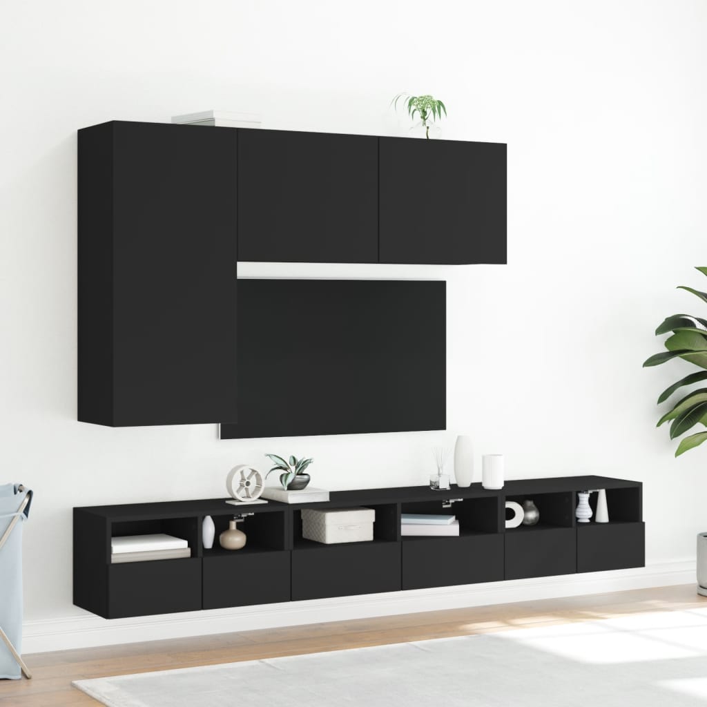 vidaXL TV sienas skapītis, melns, 60x30x30 cm, inženierijas koks