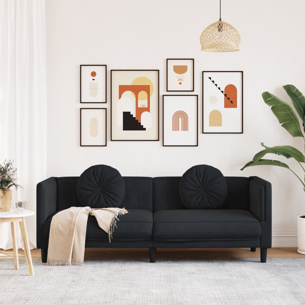 vidaXL trīsvietīgs dīvāns ar matračiem, melns samts