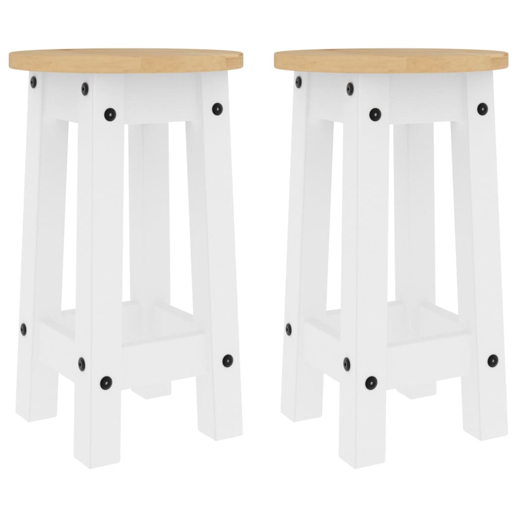 vidaXL bāra krēsli, 2 gab., balti, priedes masīvkoks