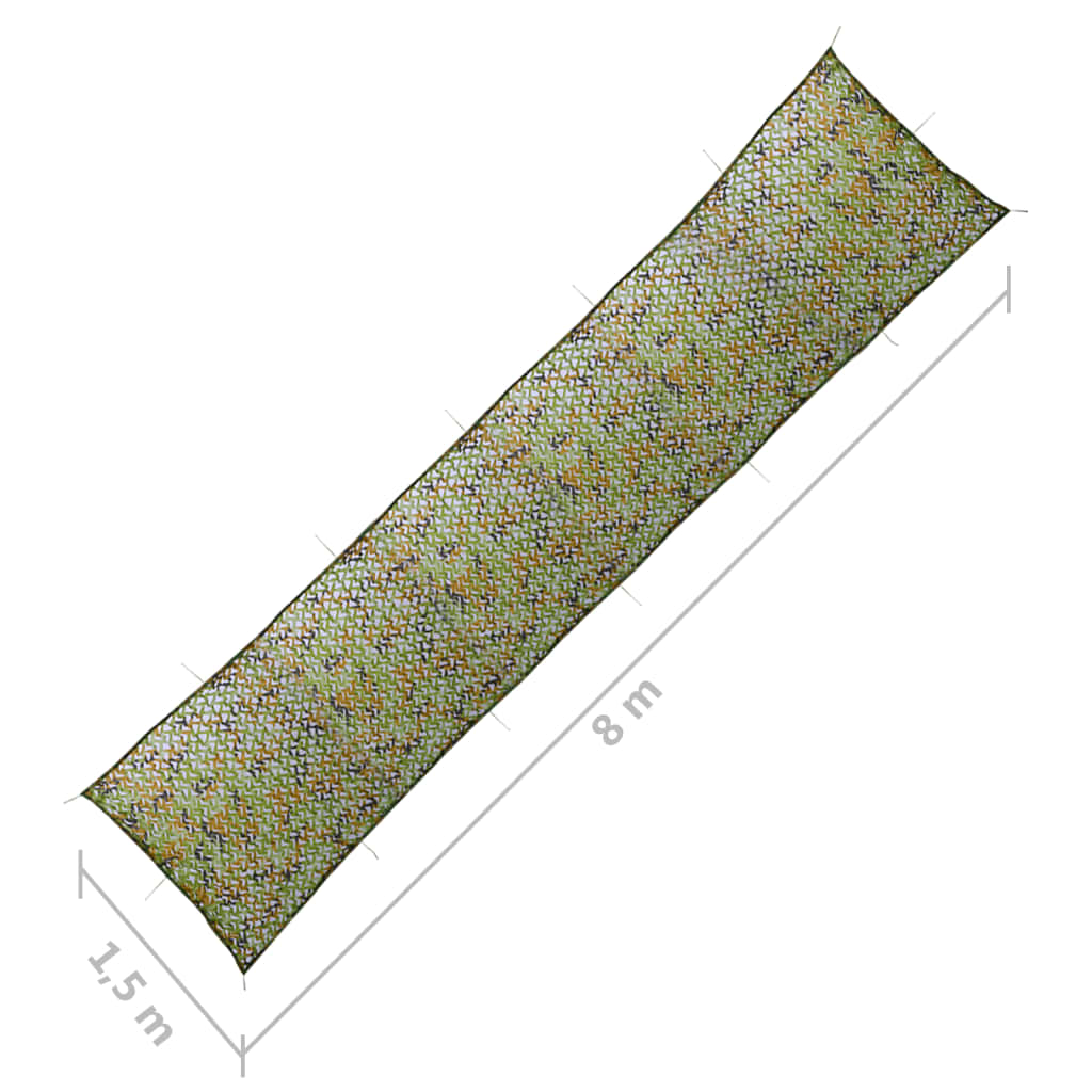 vidaXL kamuflāžas tīkls ar uzglabāšanas somu, 1,5x8 m, zaļš