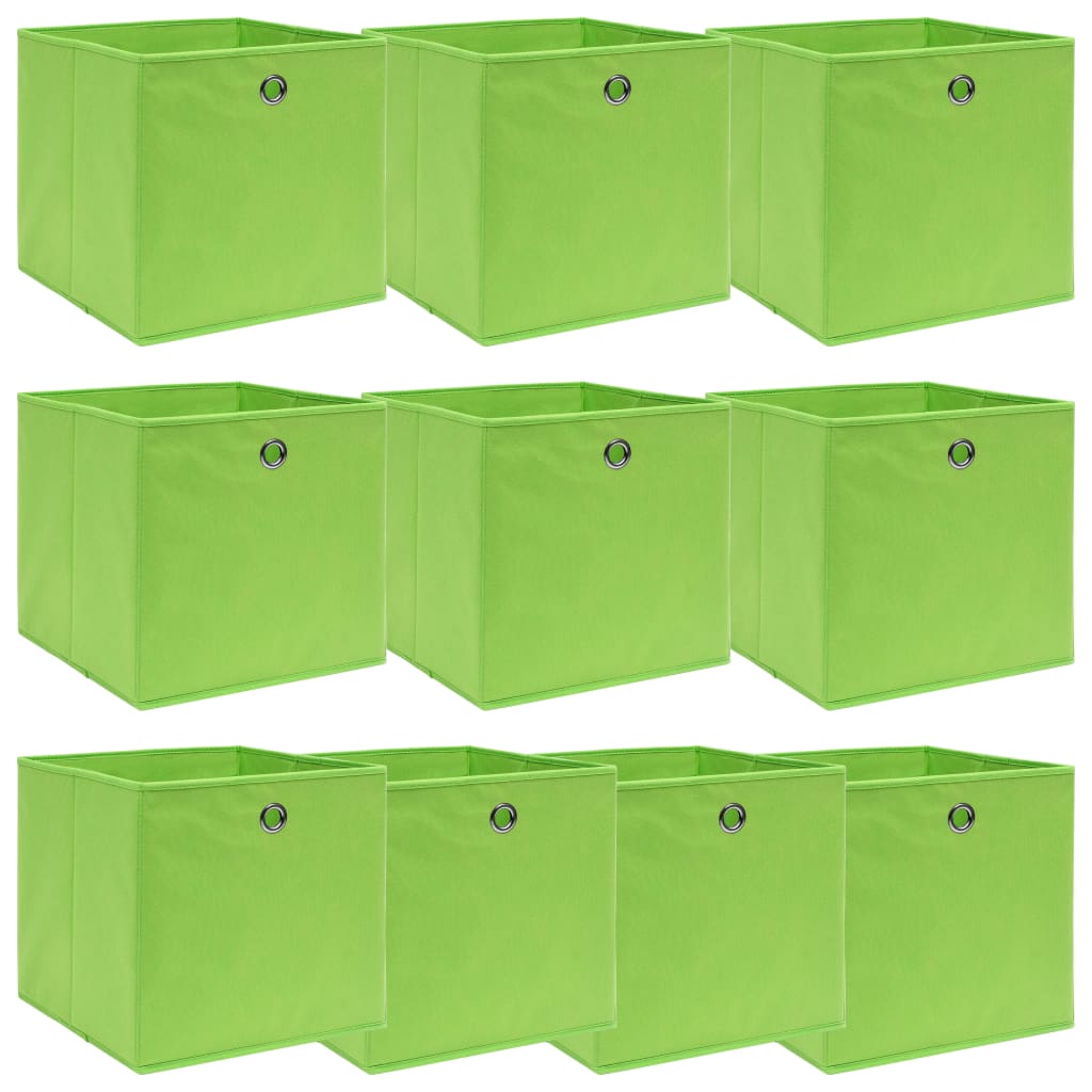 vidaXL uzglabāšanas kastes, 10 gab., zaļas, 32x32x32 cm, audums