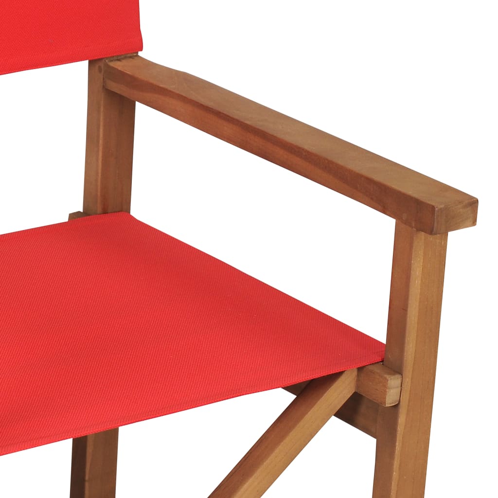 vidaXL režisora krēsls, masīvs tīkkoks, sarkans