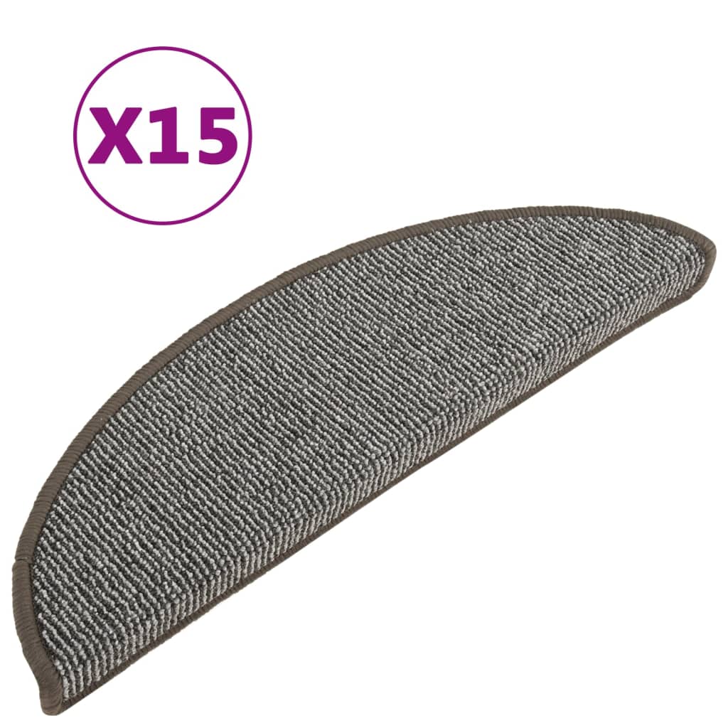 vidaXL kāpņu paklāji, 15 gab., 56x17x3 cm, pelēki