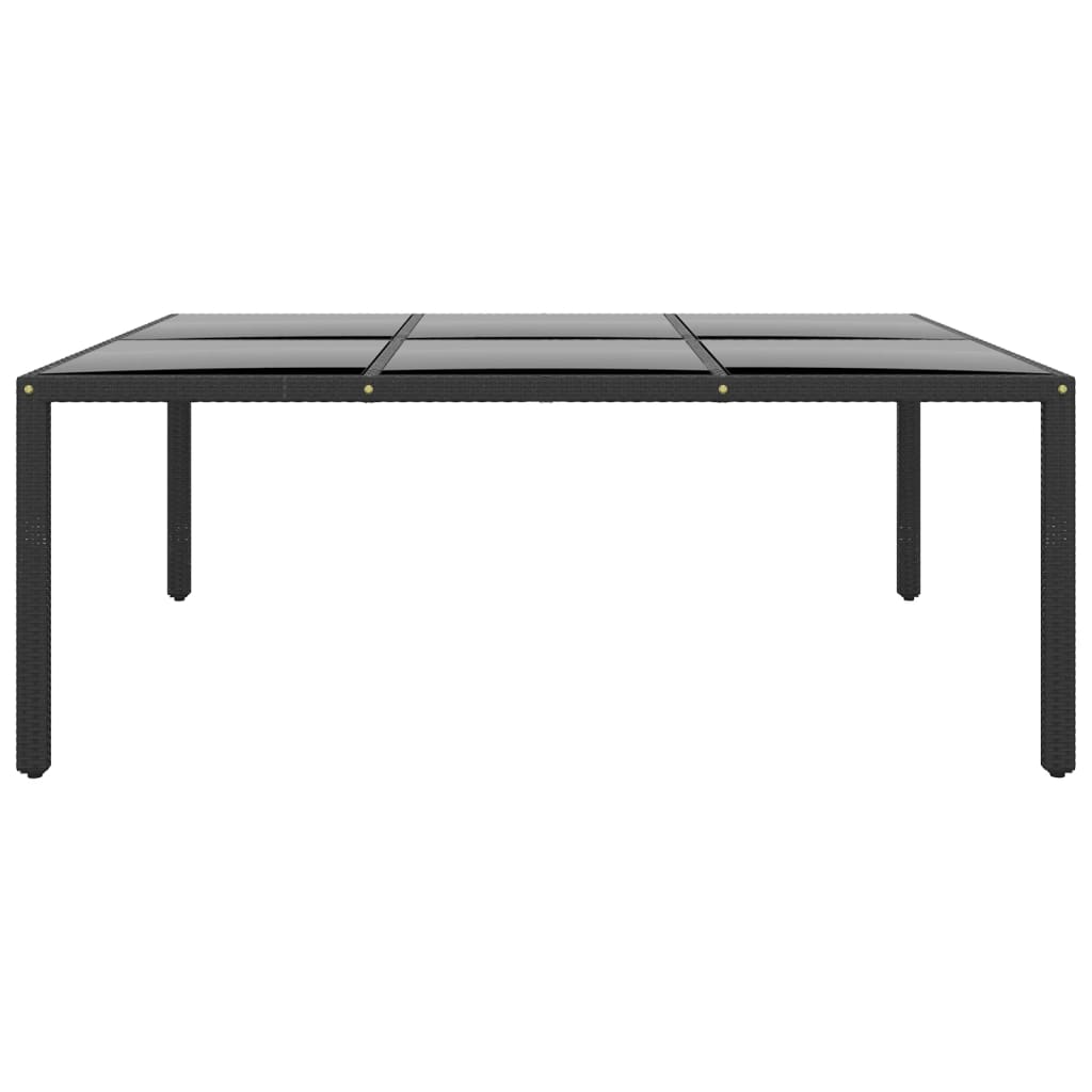 vidaXL dārza galds, 200x150x75 cm, melns, rūdīts stikls, PE rotangpalma
