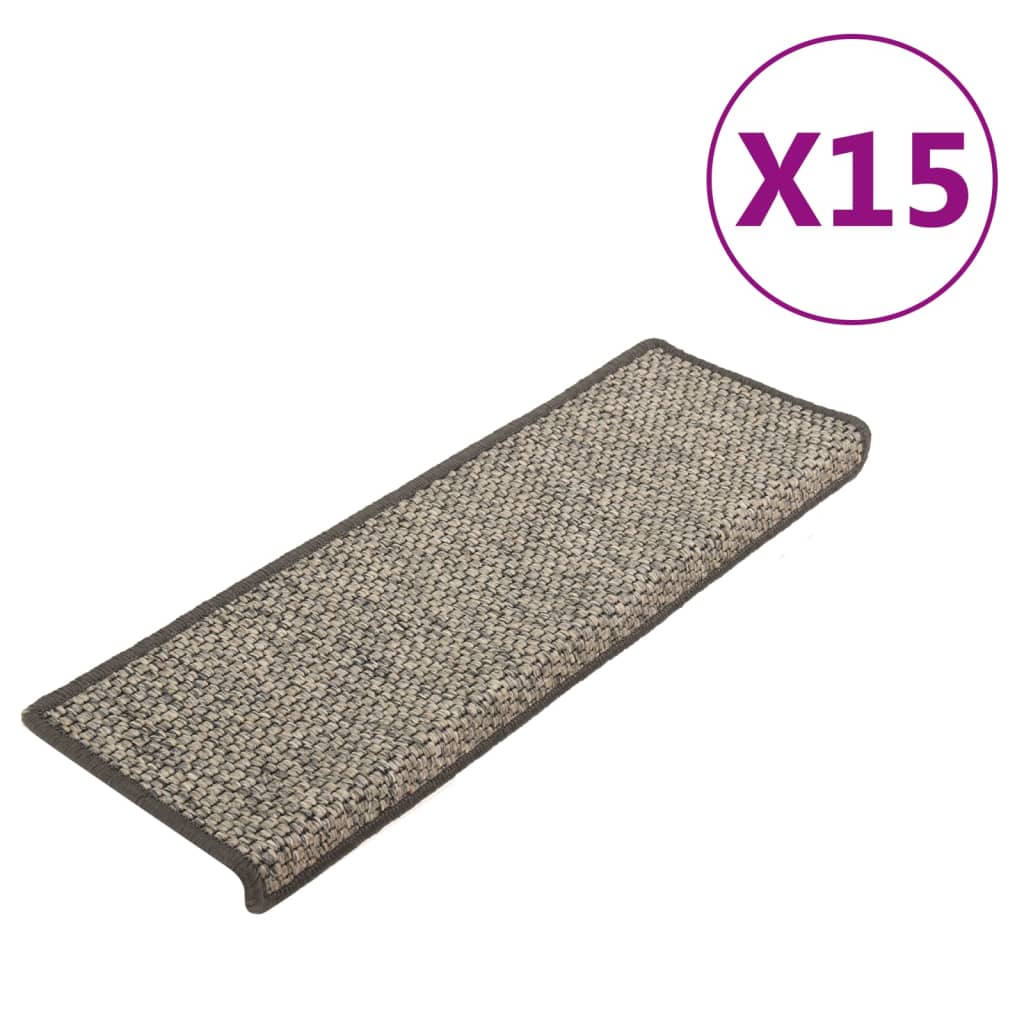 vidaXL kāpņu paklāji, 15 gab., pašlīmējoši, 65x21x4 cm, pelēki un bēši