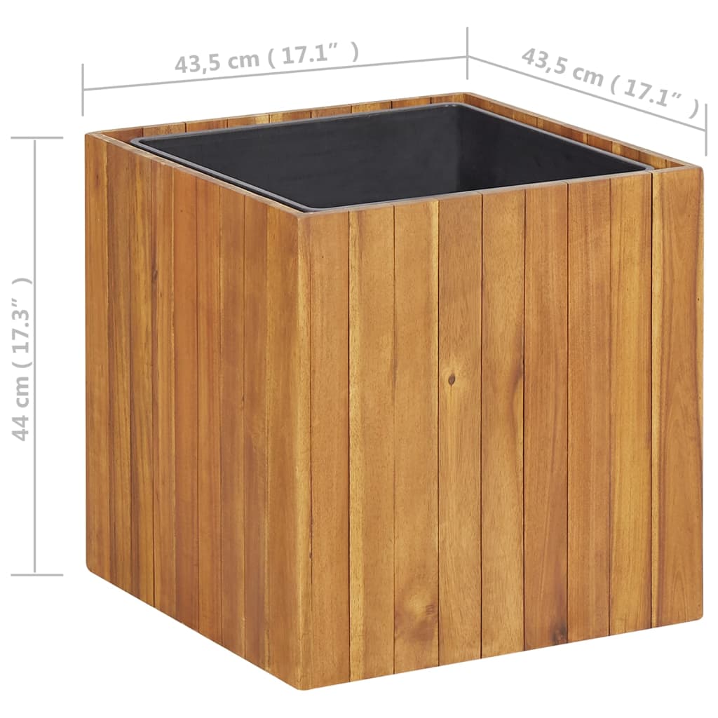 vidaXL augstā puķu kaste ar podu, 43,5x43,5x44 cm, akācijas masīvkoks