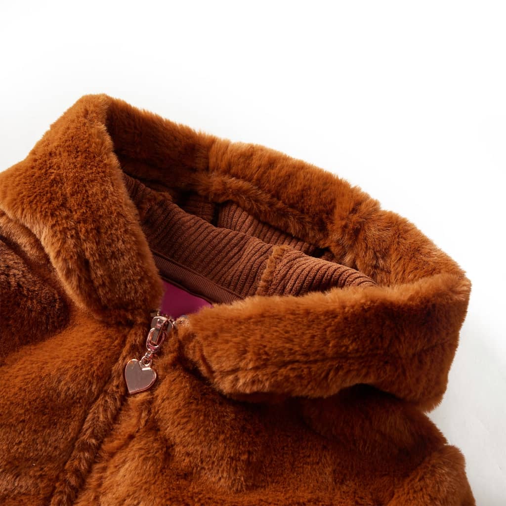Bērnu jaka ar kapuci, mākslīgā kažokāda, konjaka krāsa, 92