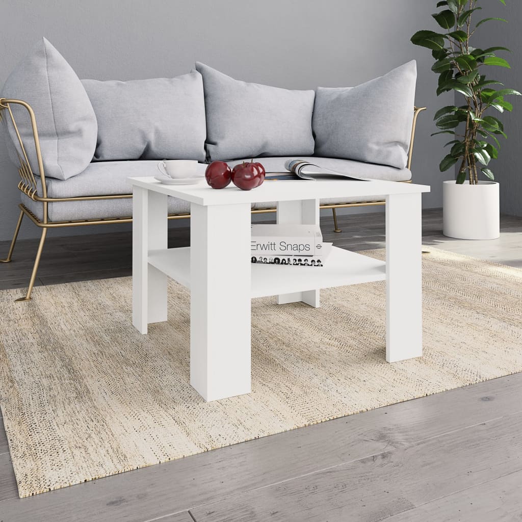 vidaXL kafijas galdiņš, 60x60x42 cm, balts, skaidu plāksne