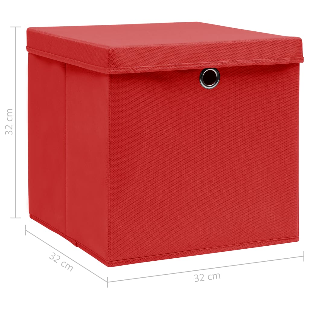 vidaXL uzglabāšanas kastes ar vāku, 4 gb., 32x32x32 cm, sarkans audums
