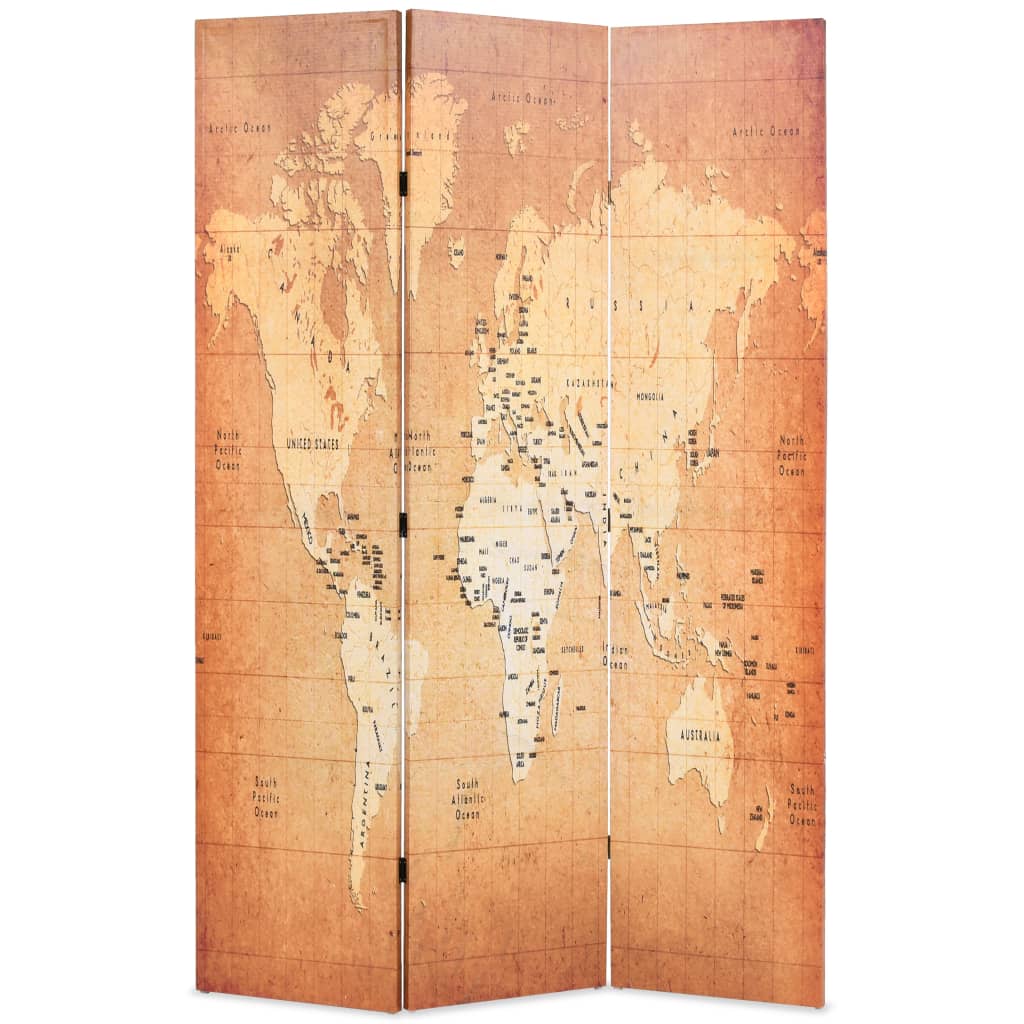 vidaXL istabas aizslietnis, 120x170 cm, saliekams, pasaules karte