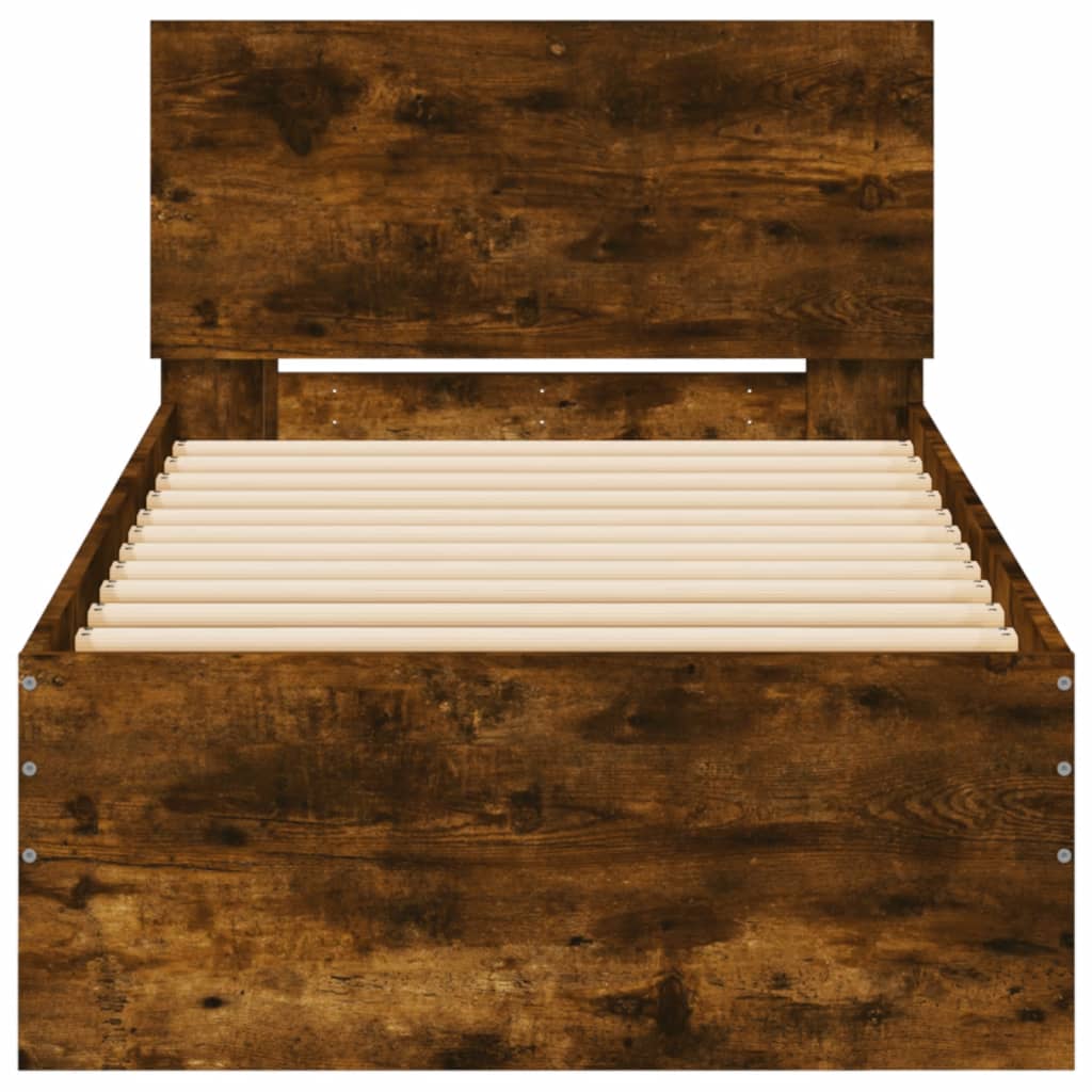 vidaXL gultas rāmis ar galvgali un LED, koka krāsa, 75x190 cm