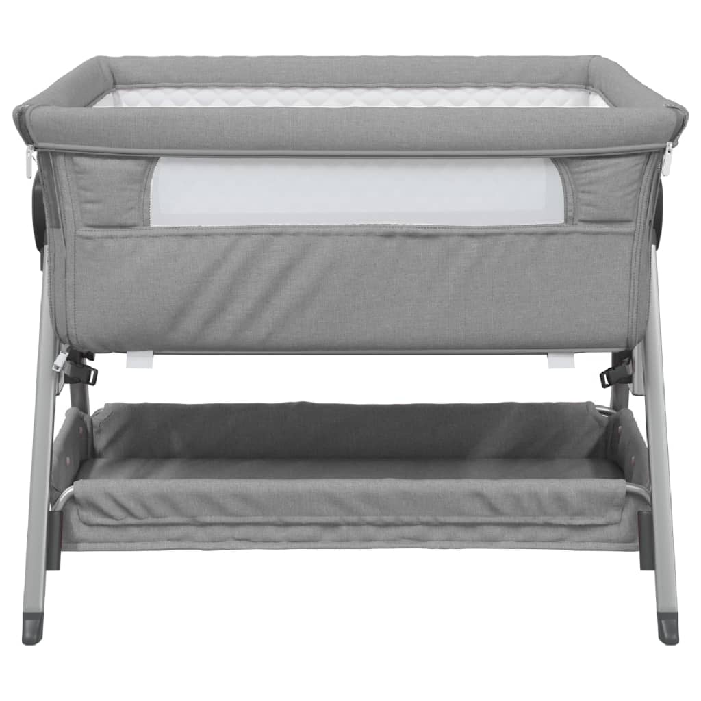 vidaXL bērnu gultiņa ar matraci, gaiši pelēks lina audums