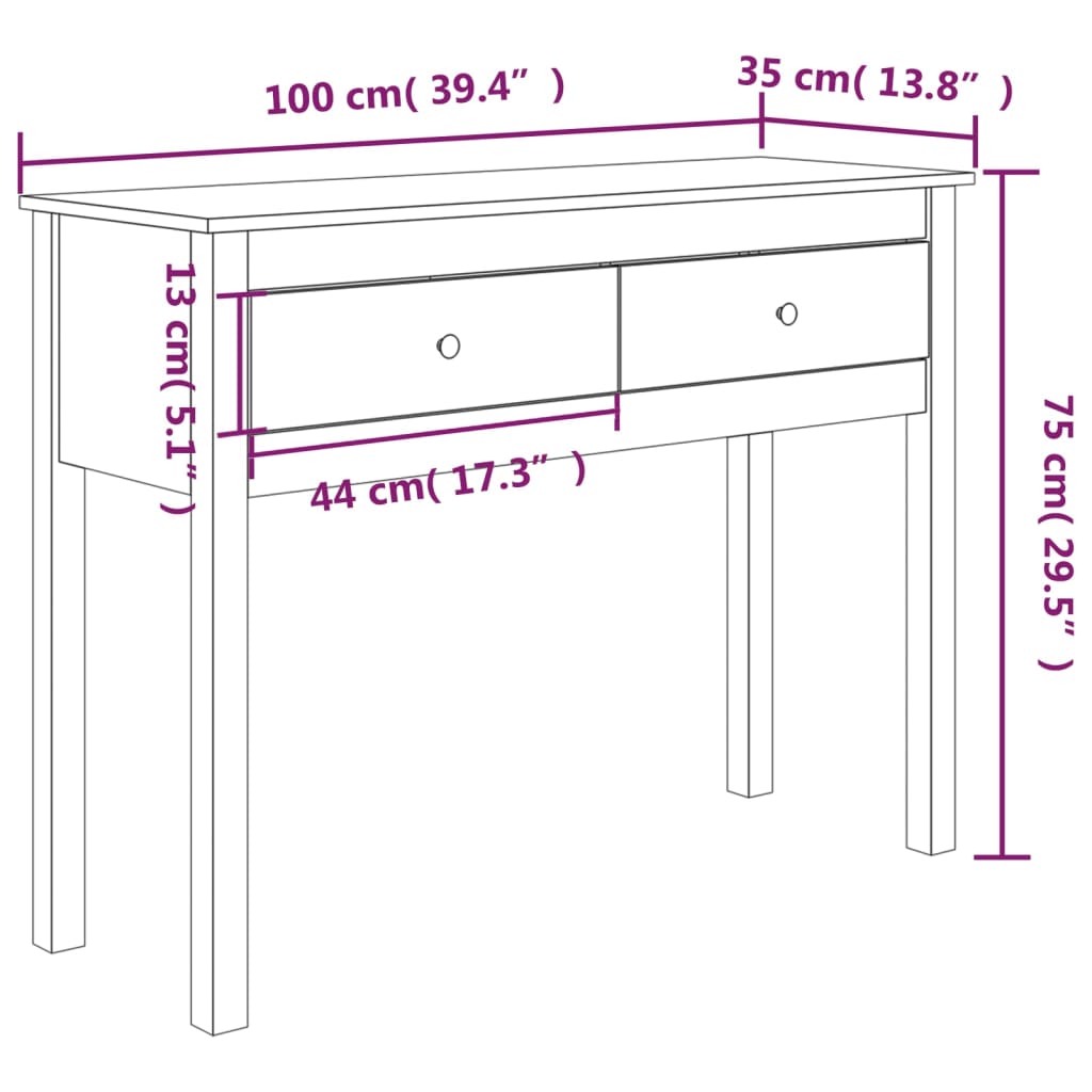 vidaXL konsoles galdiņš, 100x35x75 cm, priedes masīvkoks