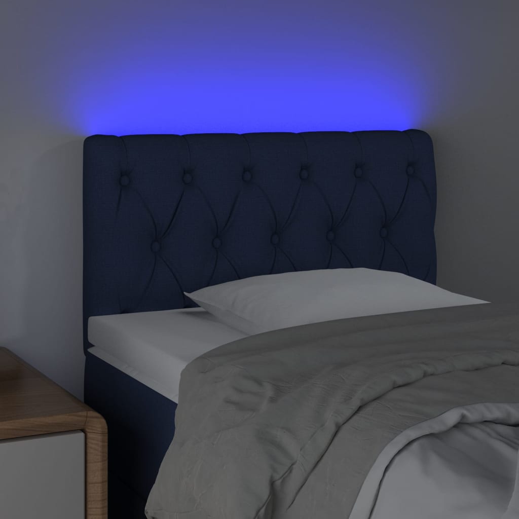 vidaXL gultas galvgalis ar LED, 80x7x78/88 cm, zils audums