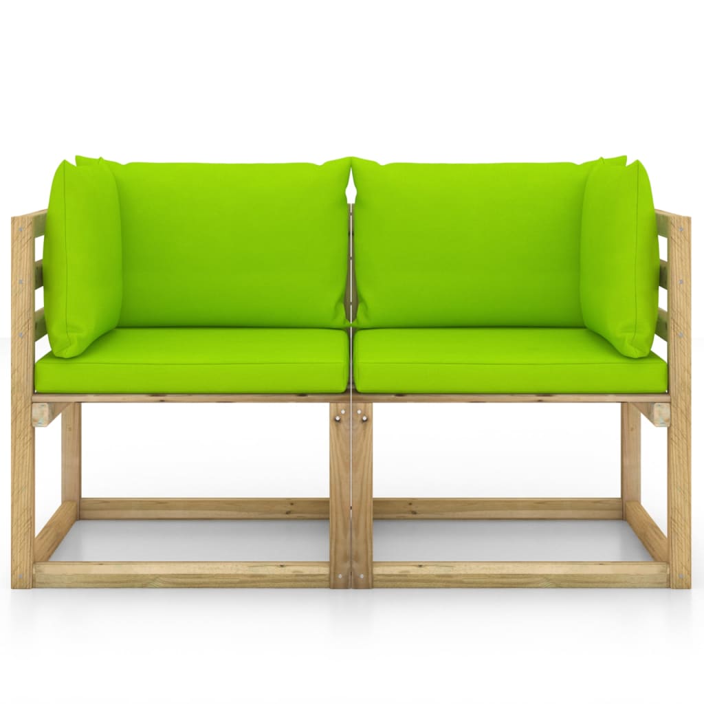 vidaXL dārza stūra dīvāni ar matračiem, 2 gab., zaļi impregnēta priede