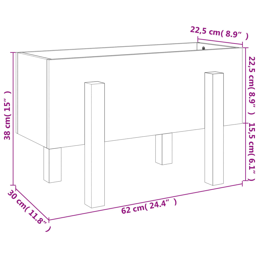 vidaXL dārza puķu kaste, 62x30x38 cm, priedes masīvkoks