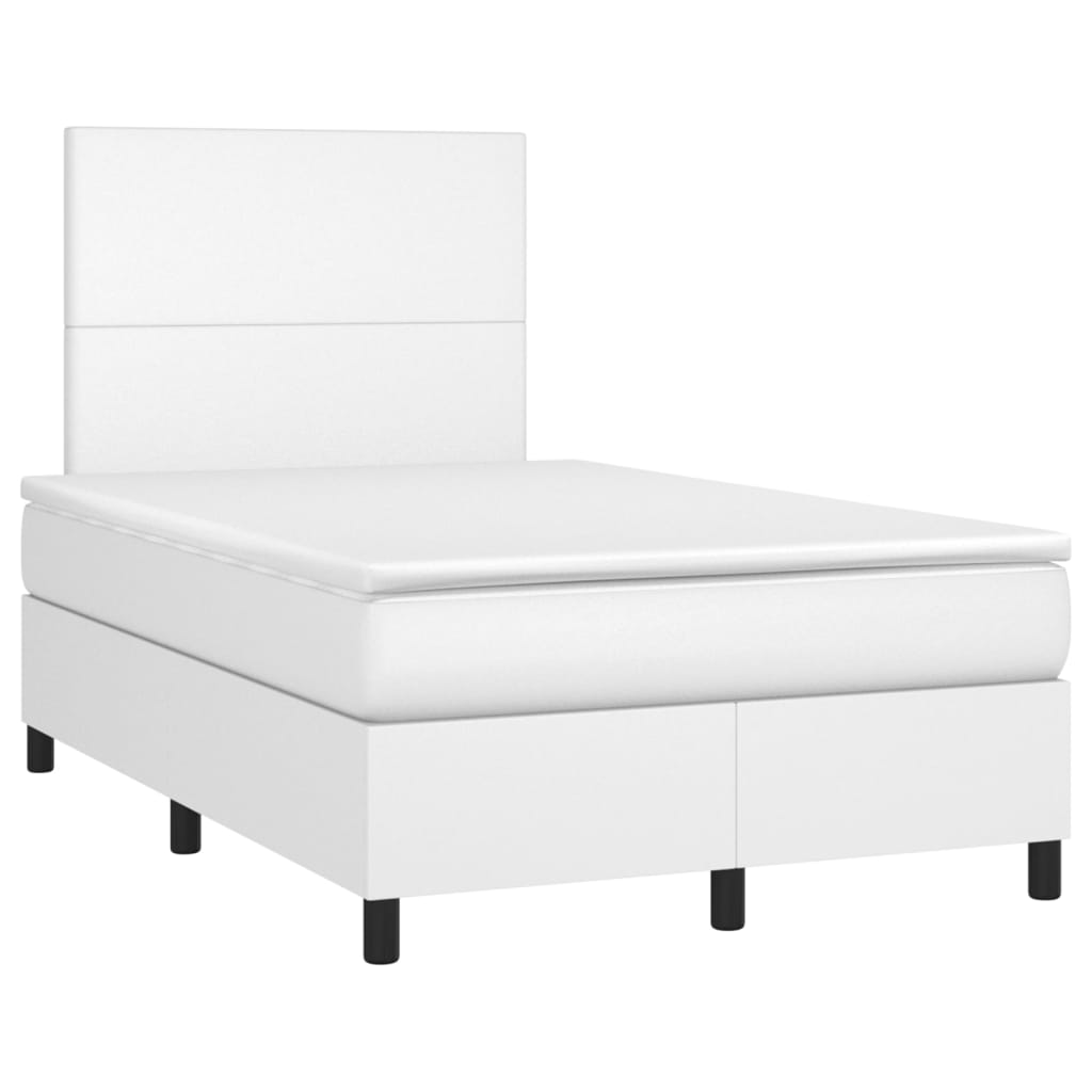 vidaXL atsperu gulta ar matraci, LED, balta, 120x190 cm, mākslīgā āda