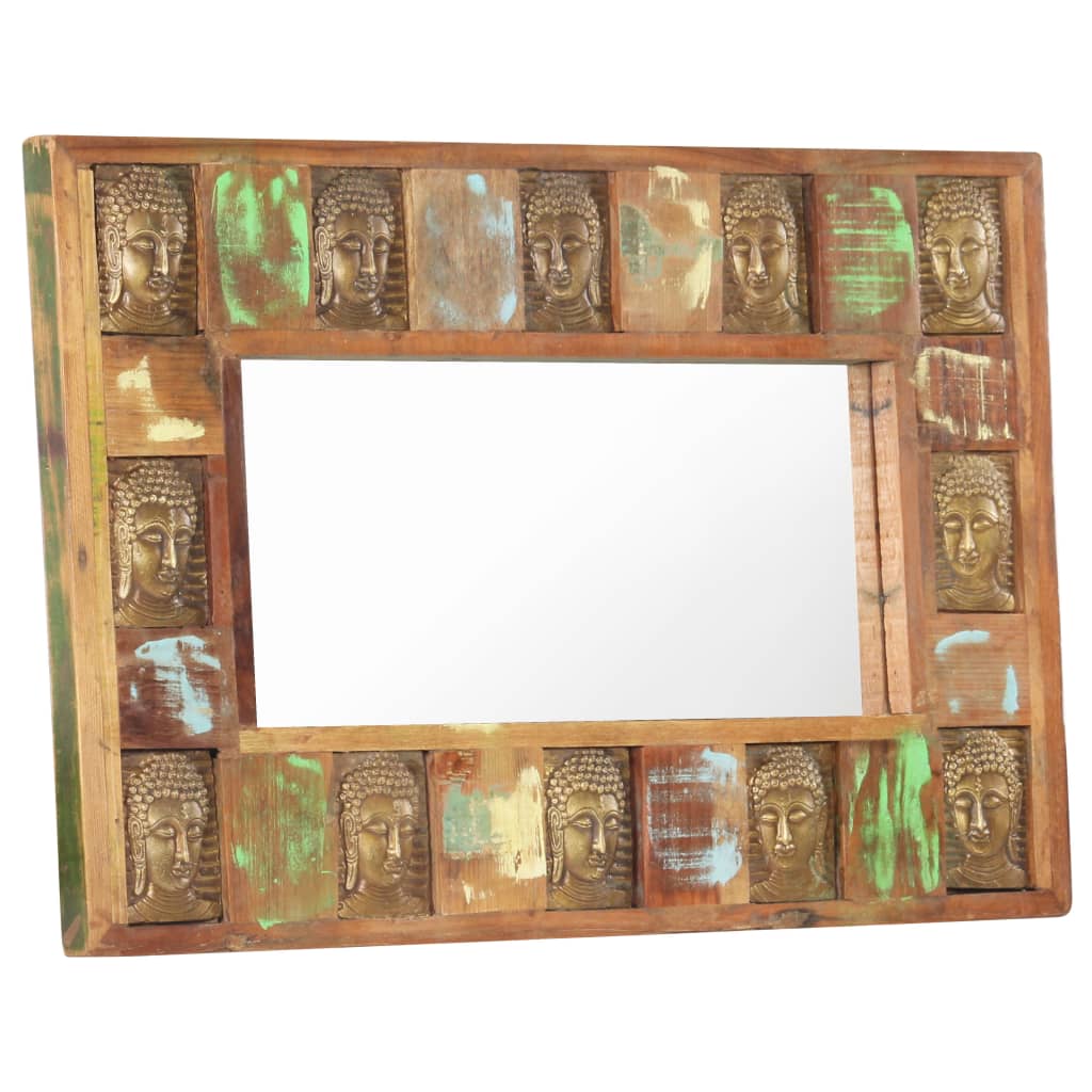 vidaXL spogulis ar Budas dekoriem, 80x50 cm, pārstrādāts masīvkoks