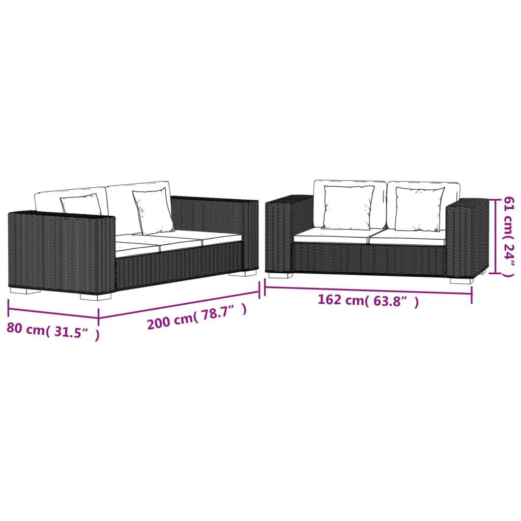 vidaXL divvietīgs un trīsvietīgs dīvāns, īsta rotangpalma
