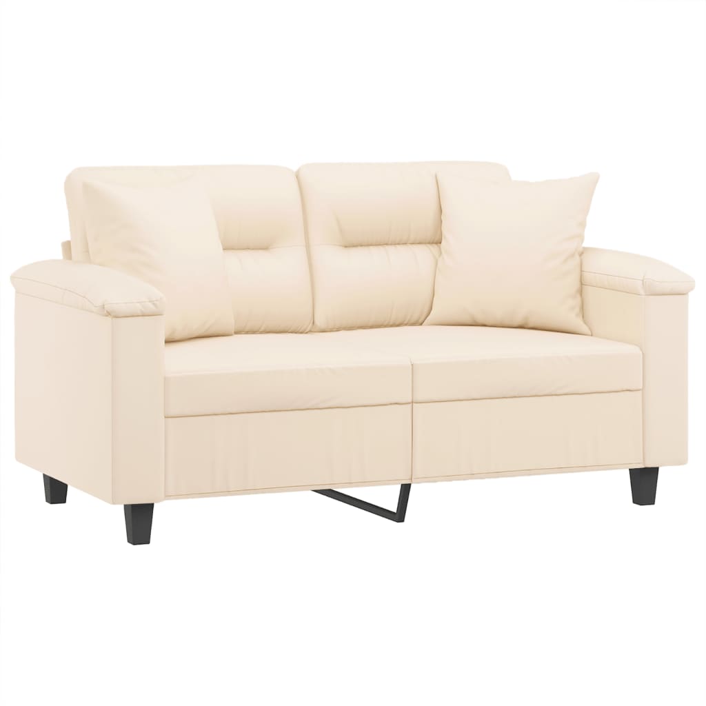 vidaXL divvietīgs dīvāns ar spilveniem, bēšs, 120 cm, audums